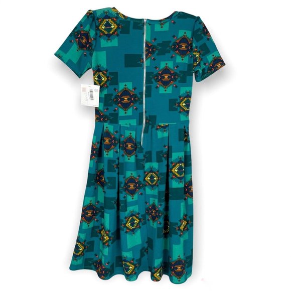 LuLaRoe Amelia Dress Aztec Tribal Print Aqua Green Turquoise NWT Size Small - Picture 2 of 7